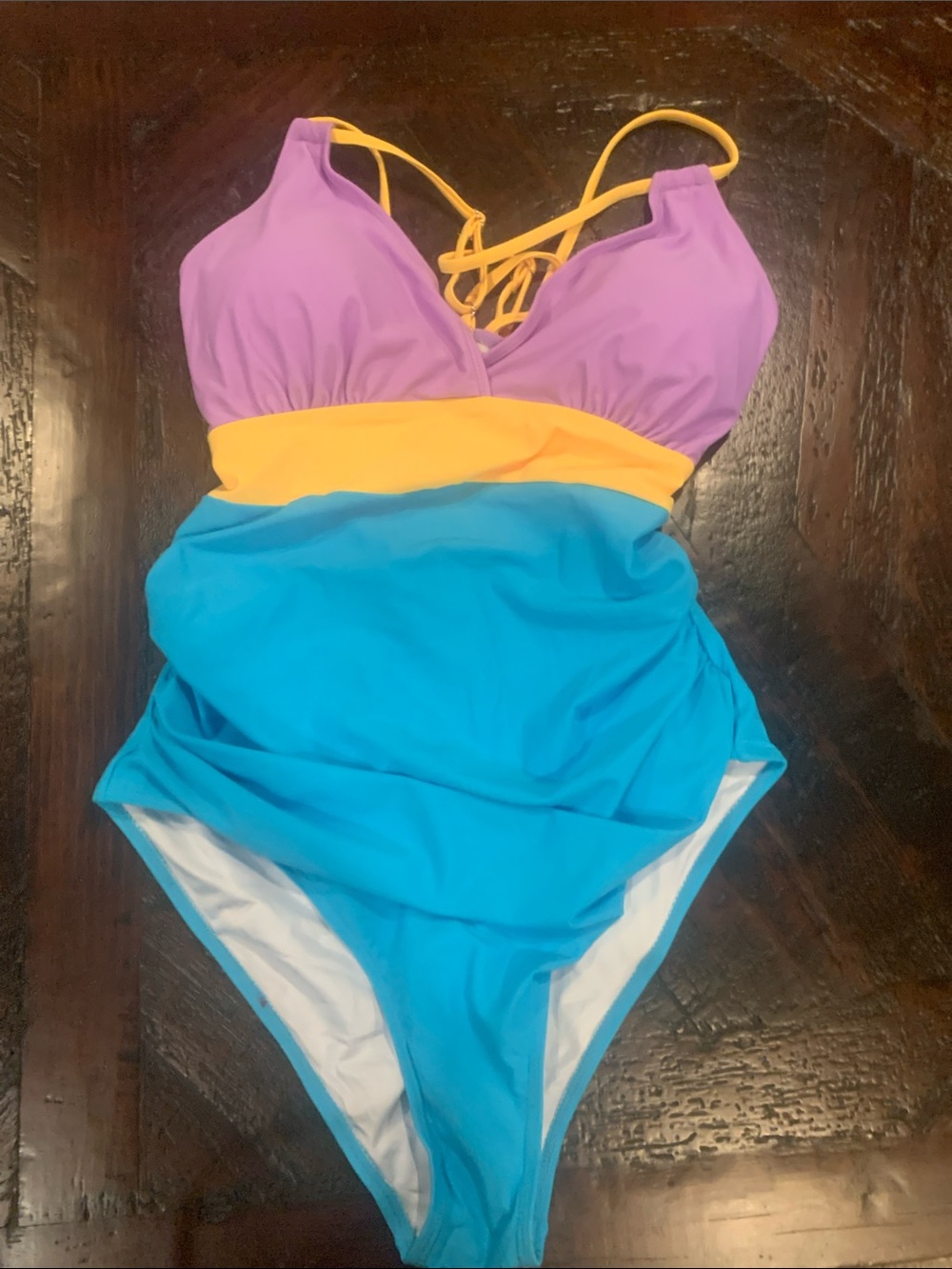 One-Piece Swimsuit in Purple, Yellow & Blue